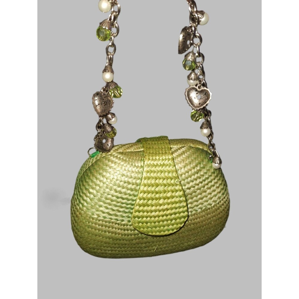 Donna Dixon Natural Straw Green Mini Bag with Chain Strap